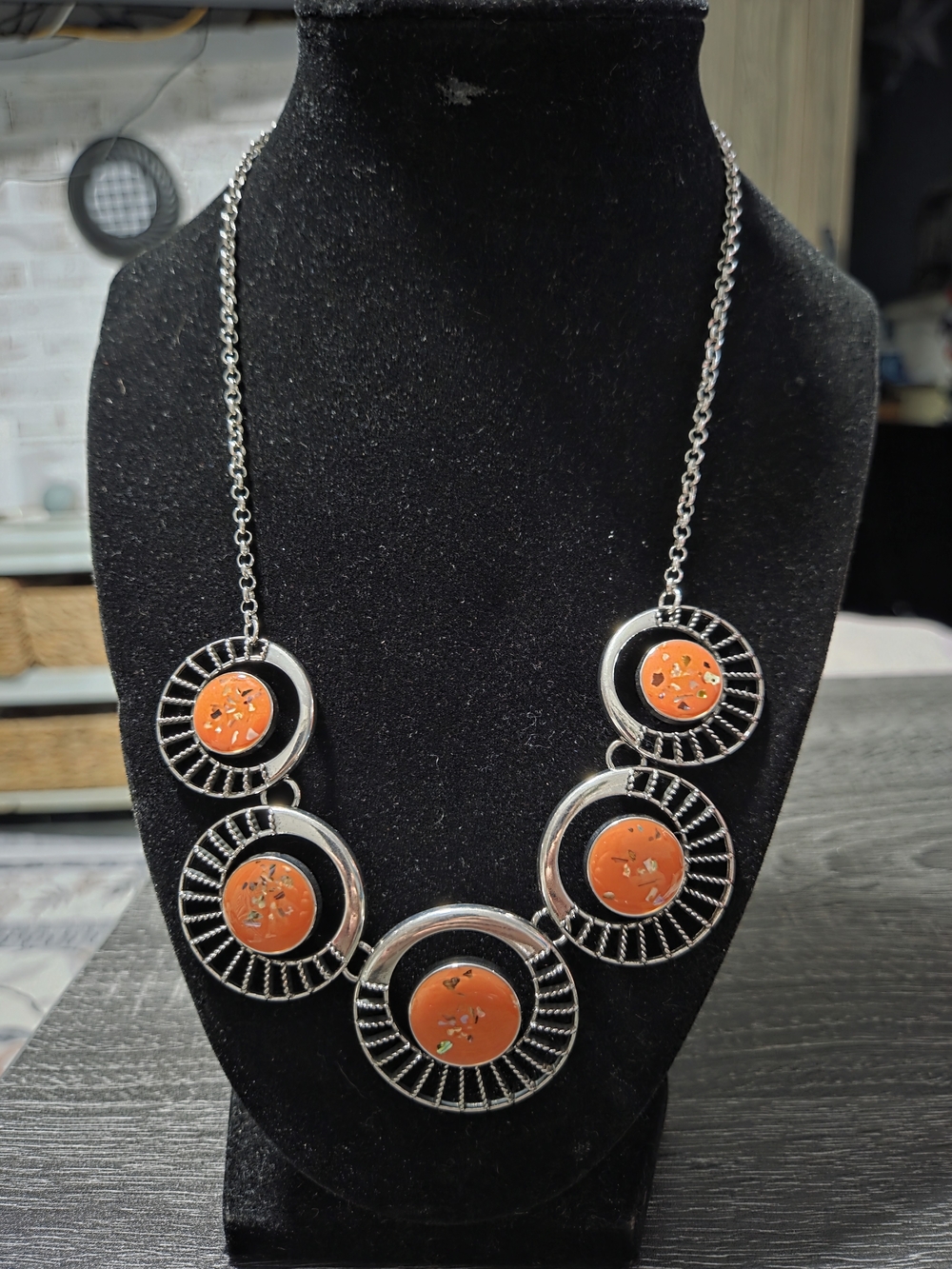 245# paparazzi Silver-Tone Necklace with Bright Orange Accents